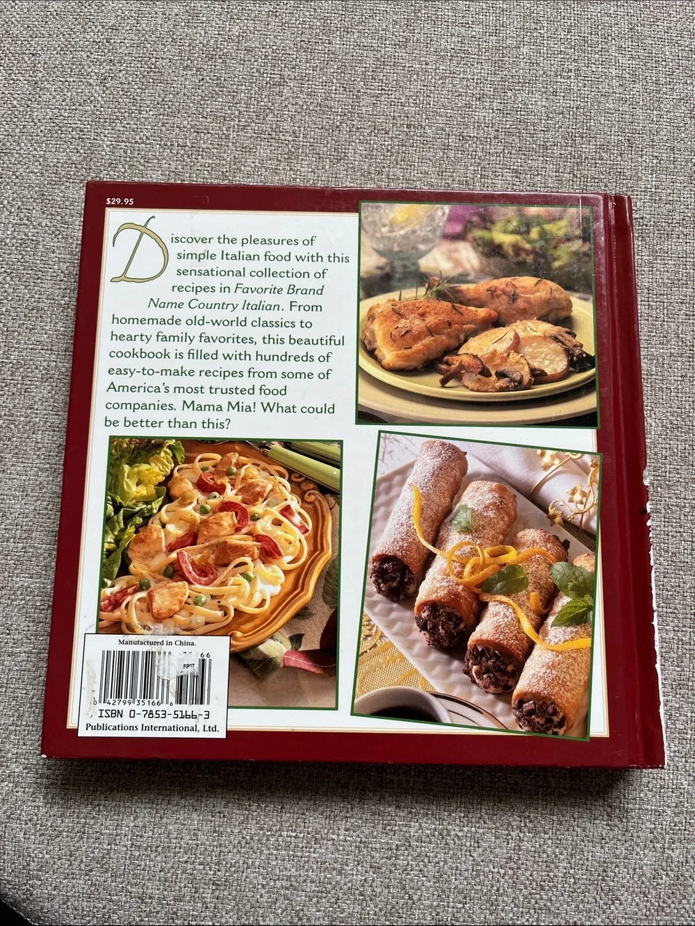 Country Italian Cookbook - Red Hardcover by